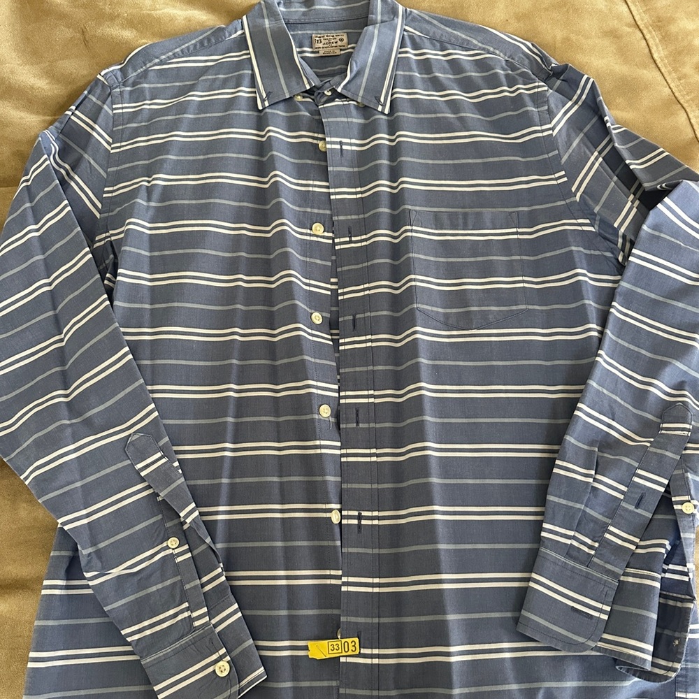 J. Crew Blue and White Striped Button-Down Shirt XL